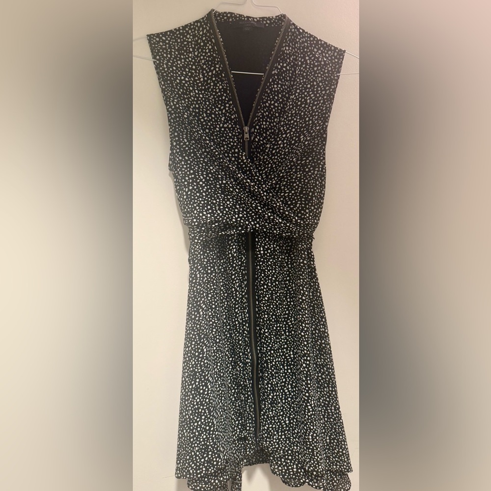 All Saints Jayna dress. Black with white polka dots. Size Lg. Great conditon